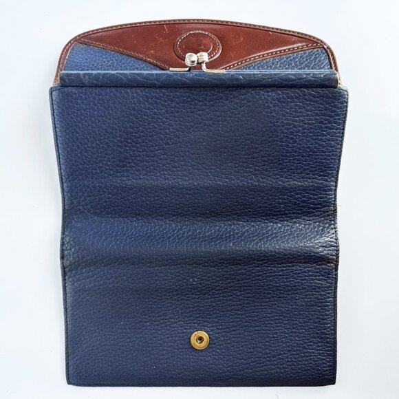 Dooney & Bourke Checkbook Wallet Blue AWL Brown Leather Trim Duck Kisslock - Picture 3 of 10